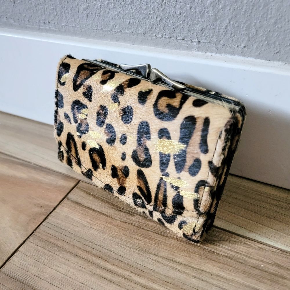 🆕️ Boutique Calf Hair Small Double Smap Wallet in Leopard Print